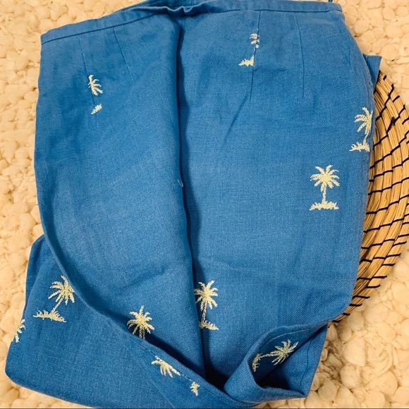 Talbots | Irish Linen Petite Blue Fully Lined Embroidered Palm Tree Pants 4 P - Picture 4 of 4